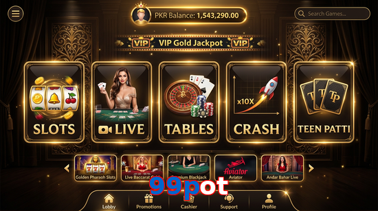 Main screen of 99Pot casino page for PK players
